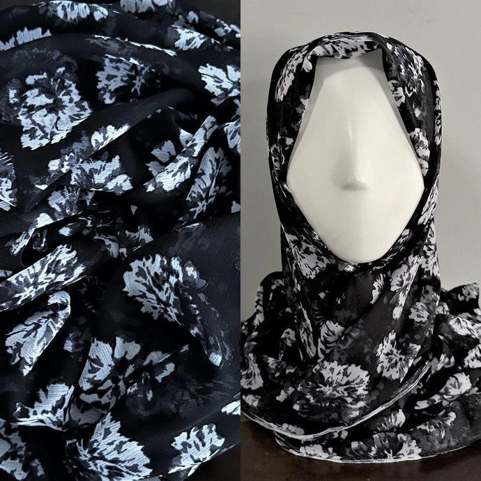 Crinkle Chiffon Scarves - Black/White