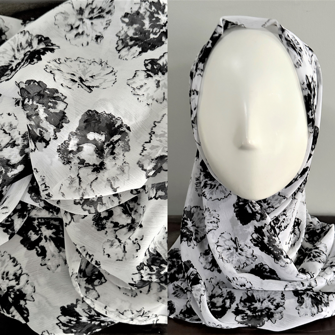 Crinkle Chiffon Scarves - White/Black