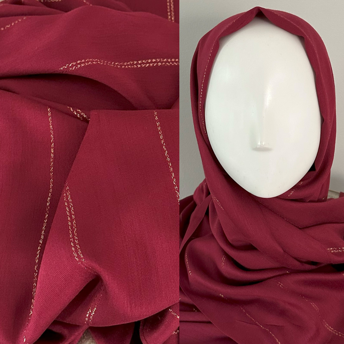 Viscose Scarves-Lines - Deep Red