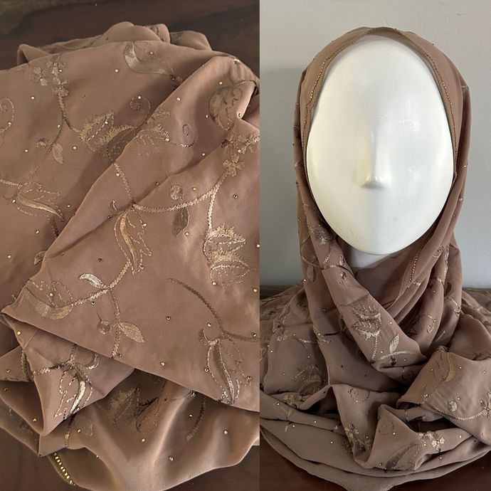 Embroidered Chiffon Scarves - Cocoa Brown