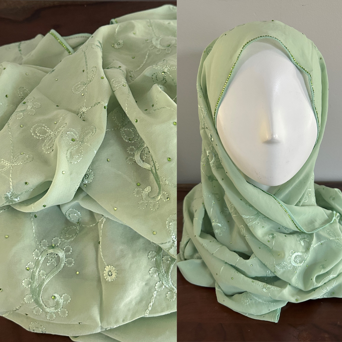 Embroidered Chiffon Scarves - Pistachio