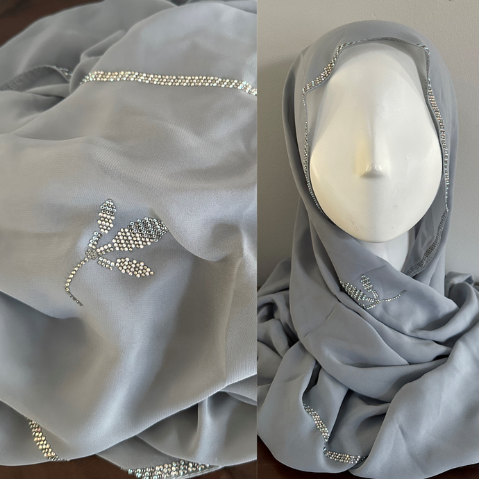 Crystal Leaf Chiffon Scarves - Soft Grey