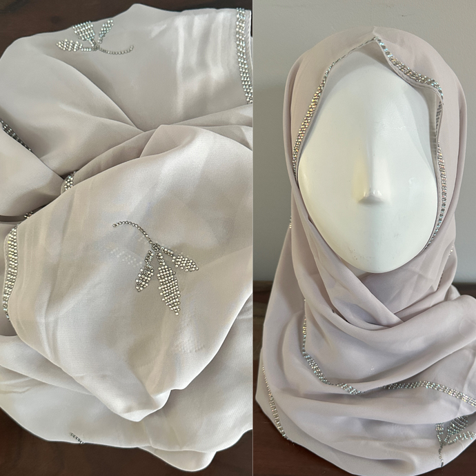 Crystal Leaf Chiffon Scarves- Cloud Grey