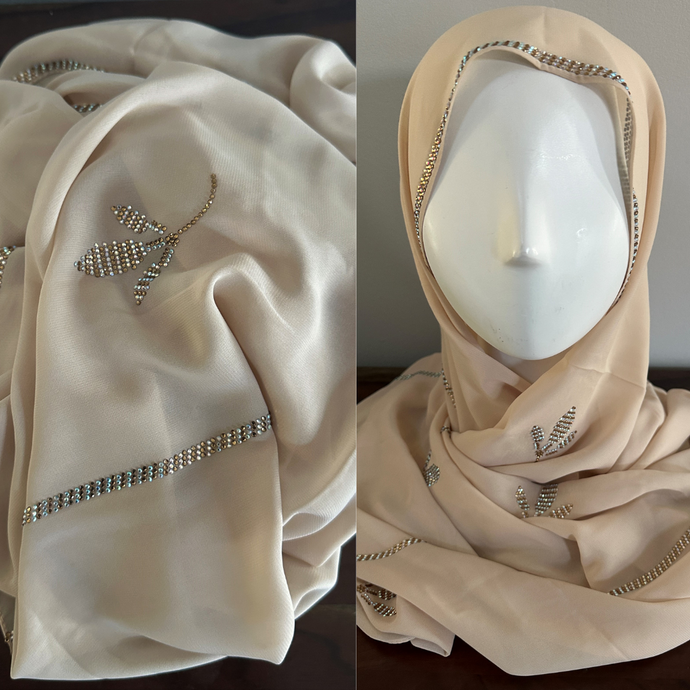 Crystal Leaf Chiffon Scarves- Crème Brule