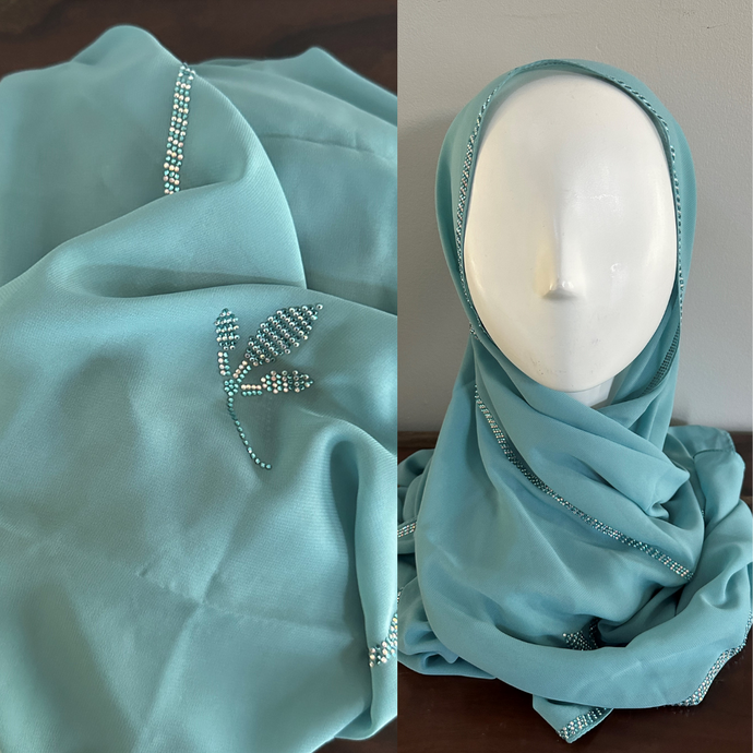 Crystal Leaf Chiffon Scarves- Aquamarine