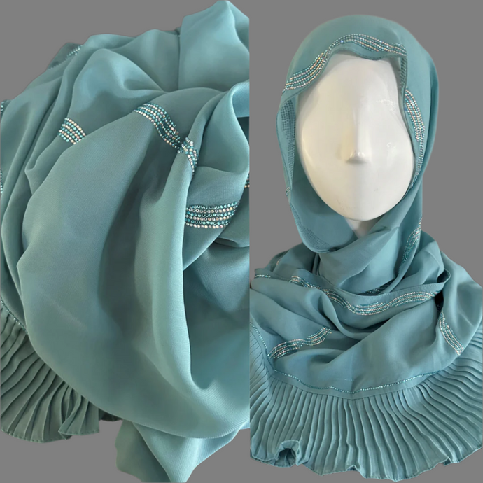 Pleated Edge Chiffon Scarves - Aquamarine