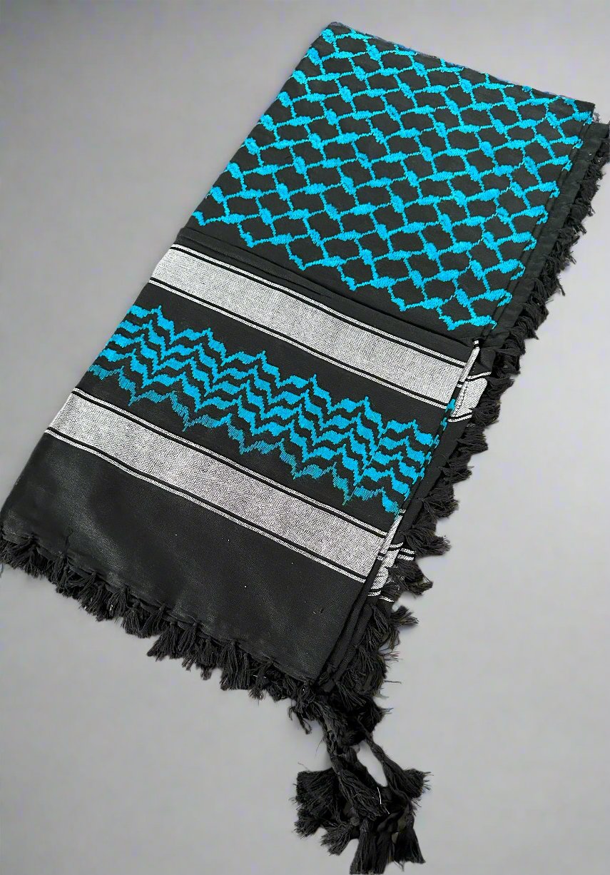 Keffiyeh Scarves - Black/Aqua Blue