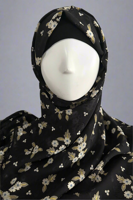 Chiffon Brocade Scarves - Black Print